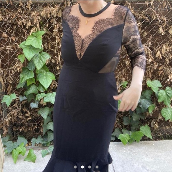 Three Floor black lace and mesh cutout sexy little black evening dress - Picture 4 of 4